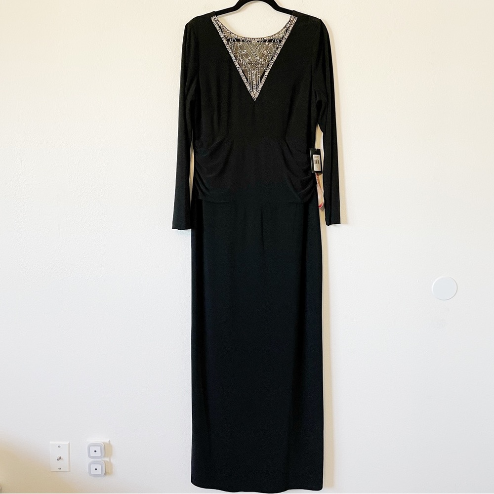 MARINA Black Long Sleeve Dress with Silver Accents